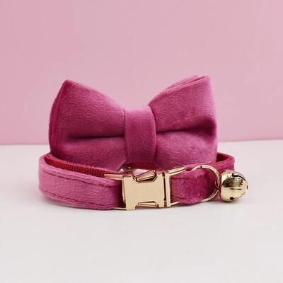 Uplift Essentials Personalized Velvet Cat Collar With Bow Tie And Bell bow Collar 6 s