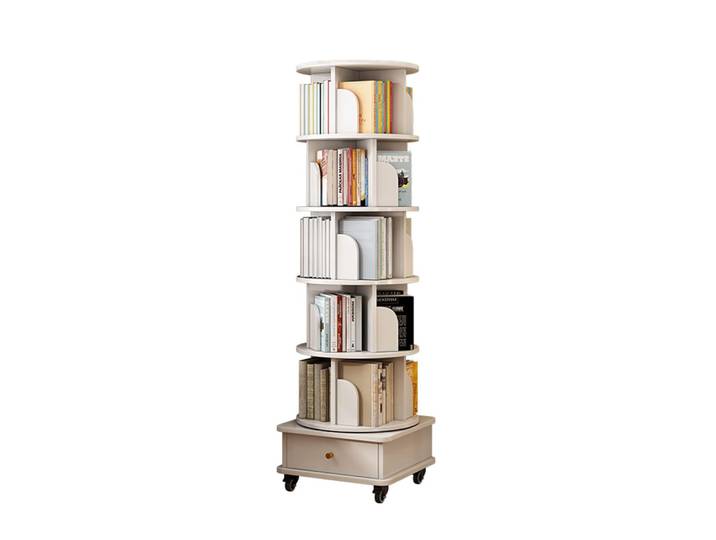 Bibliothèque Rotative 360° Avec Roulettes Et Tiroir Mdf Blanc 173 Cm