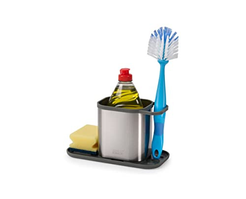 Joseph Joseph Duo Opal Zeepdispenser met Sponshouder, Grijs, Roestvrij Staal en Kunststof