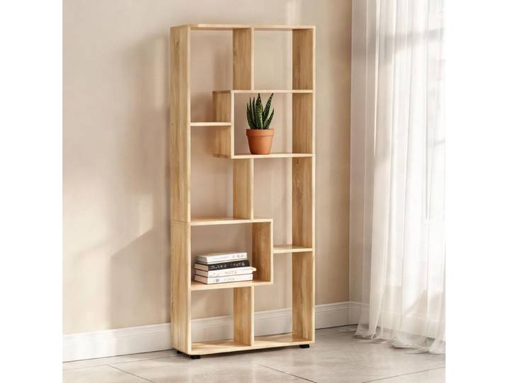 Bibliothèque étagère en panneaux de particules bois naturel design zig zag contemporain 8 niches séparateur de pièce