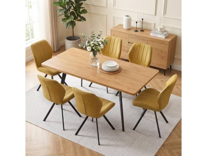 JIEXI Esstisch mit 6 Stühlen, 140-180CM