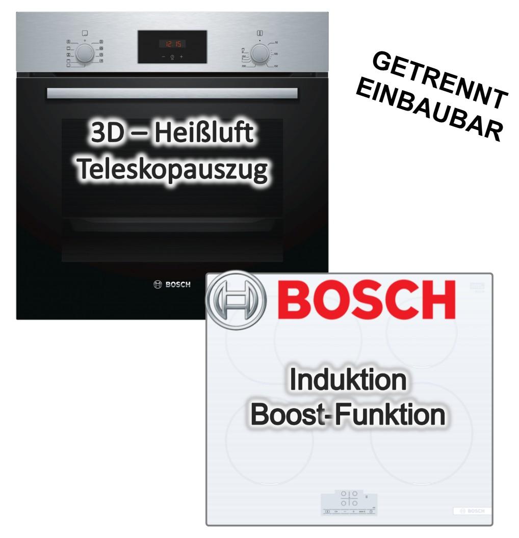 Bosch Herdset Einbaubackofen 3D Heißluft Teleskopauszug + Induktionskochfeld Weiß PowerBoost Bräterzone Touch