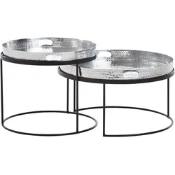COUCHTISCH 2er Set Aluminium Hammerschlag Handgefertigt, Silber 56x56x33 cm