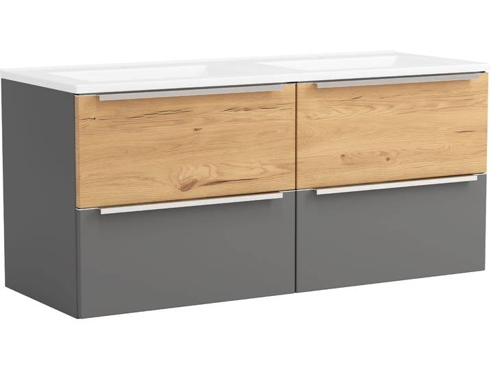 Waschtisch WELLTIME TRIENT, Softclose-Auszüge, Mineralgussbecken , matt onyx, grau, wildeiche, matt onyx, grau, B:120cm H:54cm T:47cm, Waschtische, Waschtisch, matt onyx-grey/wildeiche, Mineralgussbecken