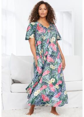 Plus Size Women's Sweeping Printed Lounger by Only Necessities in Sky Blue Tropical (Size 18/20)
