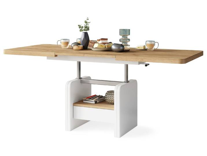 designimpex Couchtisch Design Wohnzimmertisch Lexus höhenverstellbar ausziehbar Schublade, Funktionstisch, Wohnzimmertisch, Tisch, Esstisch, Sofatisch