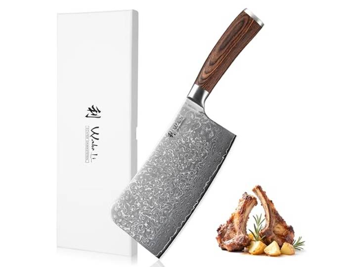 Wakoli EDIB Sakura Hackmesser 18 cm Klinge, 67 Lagen Damaststahl, VG10-Kern 484 g Gewicht, Pakkaholzgriff, 60 ± 2 HRC und beidseitiger 15° V-Schliff für kraftvolle, kontrollierte Schneidarbeiten