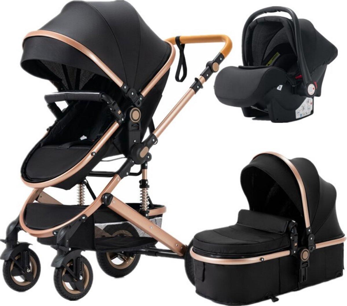 Happyment 3-in-1 Kinderwagen - Buggy, Kombikinderwagen & Reisebuggy - Faltbar - Schwarz