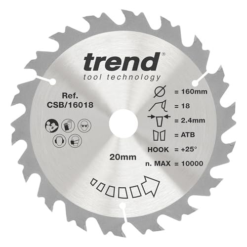 Trend Cirkelzaagblad Csb/16018, 160 mm Diameter, 20 mm Asgat, 18 Tanden, Grove Afwerking, Hardmetalen Punt (TCT)