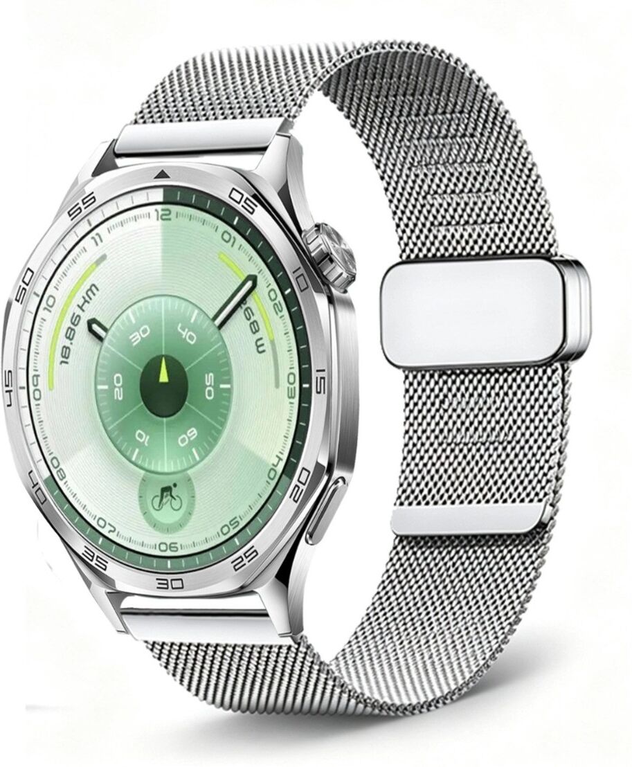 INF 18mm magnetisches Milanese-Mesh-Ersatzarmband kompatibel mit Huawei Watch GT4, GT5 und GT6 41mm Silber