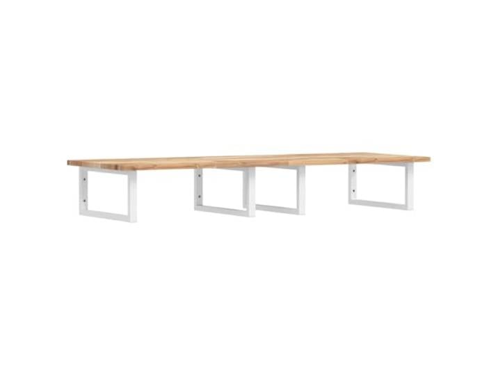 WEMYUFURN Waschbeckenregal Wandmontage Stahl und Akazienholz Schweberegal, rechteckige Halterungen, Handtuchaufhängung, Schrauben nicht enthalten, M8-Dehnschraube, M5x18 oder M5x20