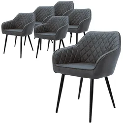 ML-Design Esszimmerstühle 6er Set, Anthrazit, mit Arm- & Rückenlehne, Kunstlederbezug & Metallbeine, ergonomische Polsterstühle für Esszimmer &