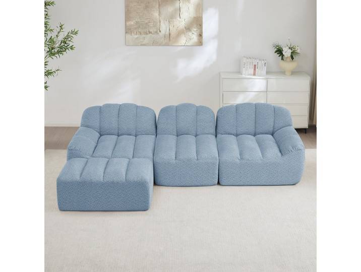 BBWL Sofa 3-Sitzer L-förmiges Modulares Boneless Sofa mit Ottoman, weicher, 32D Hochdichtschaum, ergonomisches sofa, flexibel & komfortabel