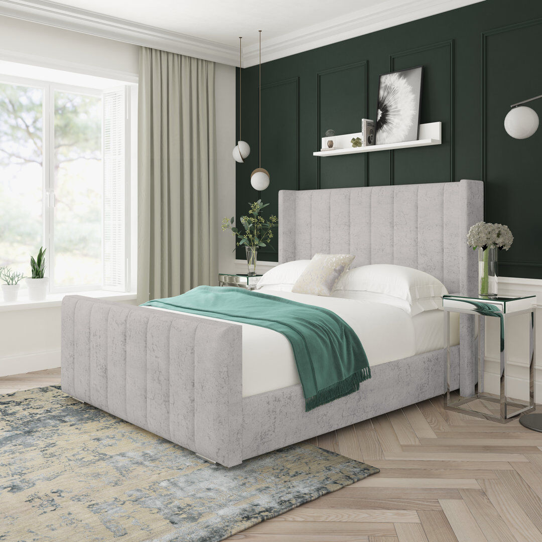 17 Stories Aspen Marble Upholstered Ottoman Bed Frame Platinum Double (4'6)
