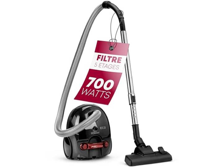 Bomann® Aspirateur à économie d'énergie 700 Watts Système de microfiltre à 5 Compartiments Aspirateur avec Sac Brosse à Sol commutable et suceur à Brosse/à Fentes BS 9019 CB N Anthracite