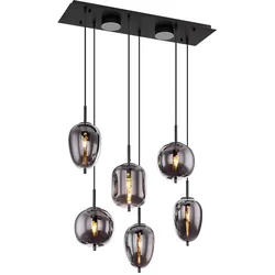 Pendelleuchte Hängelampe Deckenleuchte Esszimmerlampe 6-Flammig Glas Rauchfarbe