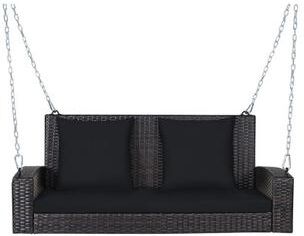 Costway 2-Person Patio Rattan Porch Swing with Cushions-Black