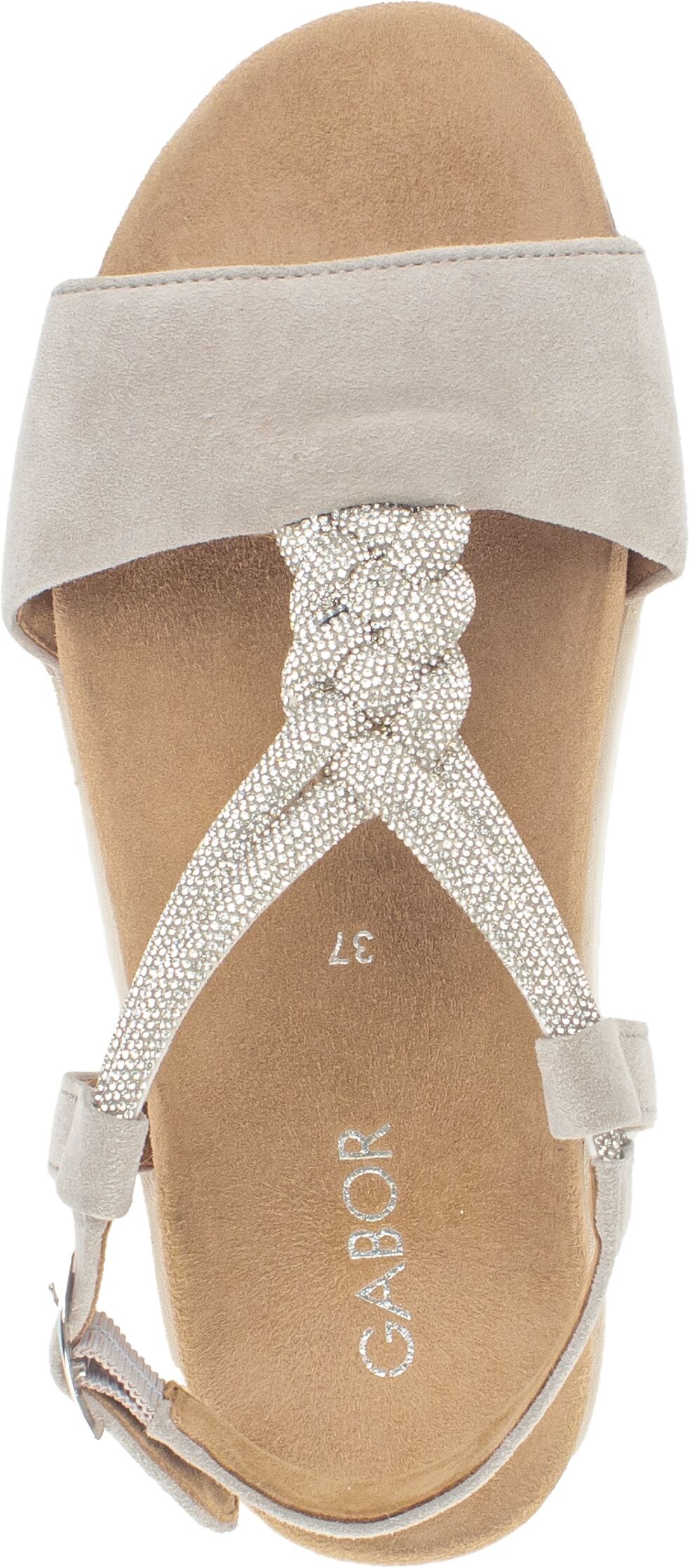 Riemchensandale GABOR, Damen, Gr. 39, Leder, weiss (goldfarben), Ziegenveloursleder, Schuhe Riemchensandale, Plateau, Sandalette, Sommerschuh mit funkelnden Strasssteichen goldfarben 39, Leder