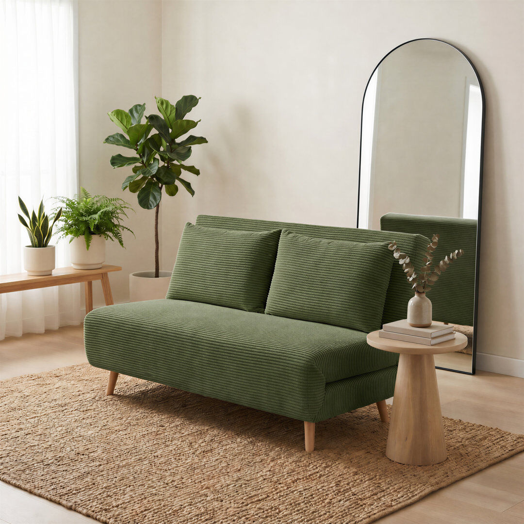 Canora Grey Berlyn Futon Sofa Bed - Luxury Simple Modern Folding Design Green Corduroy Full/Double