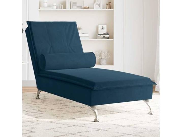 KGTKGTYER Chaiselongue mit Massagefunktion, Relaxliege aus Samt, Blau Integrierte Nackenrolle, Stabile Metallbeine, Modernes Design