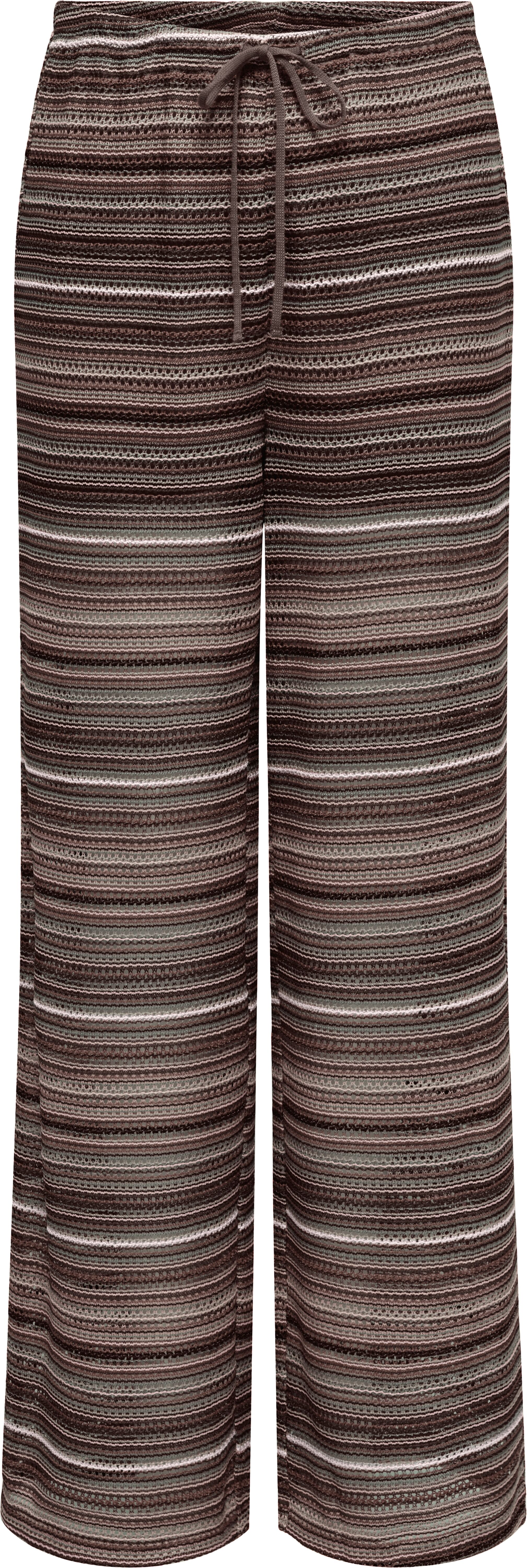 Schlupfhose ONLY "ONLSANDY WIDE TIE STRING PANTS JRS", Damen, Gr. S (36), N-Gr, braun (chocolate martini pattern:weiß brick rot comb (sandy)), Jersey, Obermaterial: 98% Polyester, 2% Elasthan, gemustert, regular fit lang, Hosen Schlupfhose, Materialmix, r