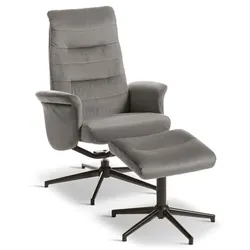Sessel mit Hocker Moena Stoff Grau