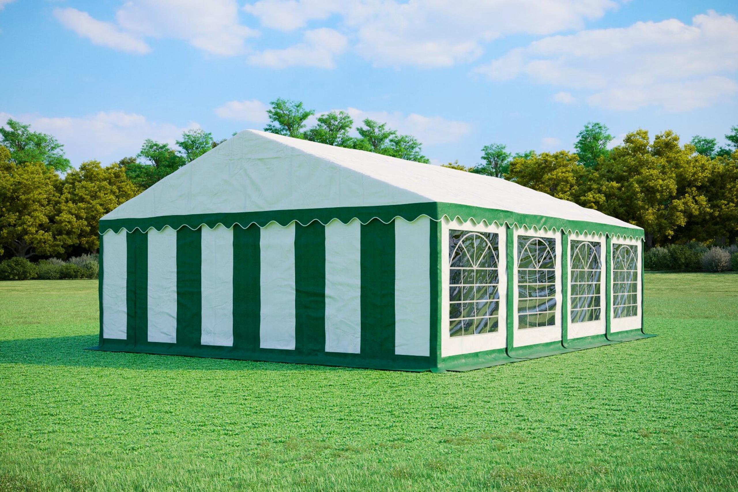 Partyzelt 6x8m PVC Standard PLUS Feuerfest - Grün und Weiß