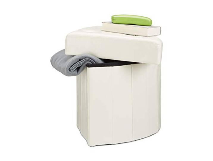 Relaxdays Tabouret avec Rangement Pouf Pliant Pliable rembourré Couvercle Repose-Pieds HxlxP: 38 x 38 x 38 cm\, Blanc