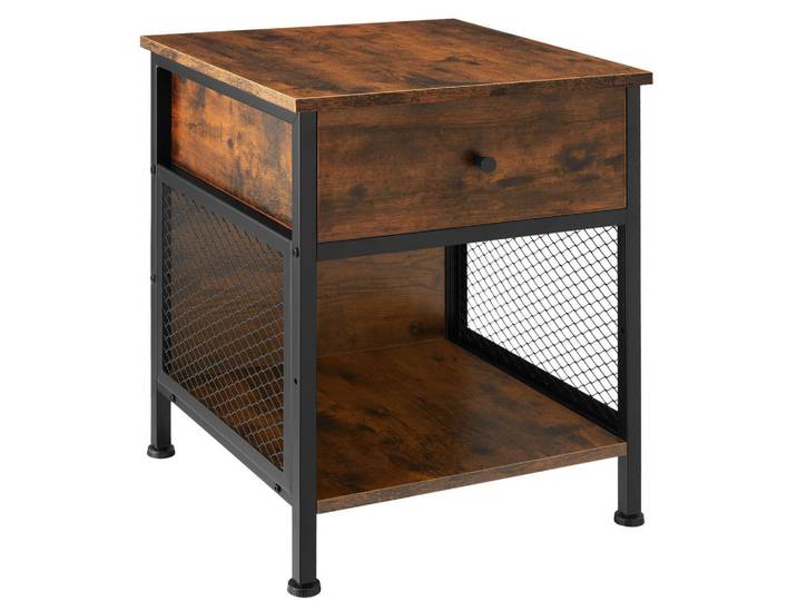 tectake Nachtschrank Killarney, 45 x 46 x 55,5 cm, Industrial Holz dunkel, rustikal, Rostfarben, Quadratisch, 45x55.5x46 cm, Schlafzimmer, Nachtkästchen