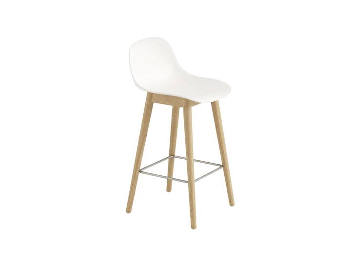 Muuto Fiber Barstuhl mit Rückenlehne 65 cm Natural white-Eichenholzbeine