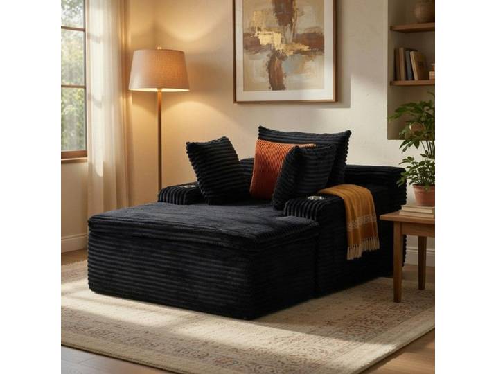CollaHausse Canapé-Lit Nuage Sans Armature Noir Méridienne 3 Coussins et Couverture