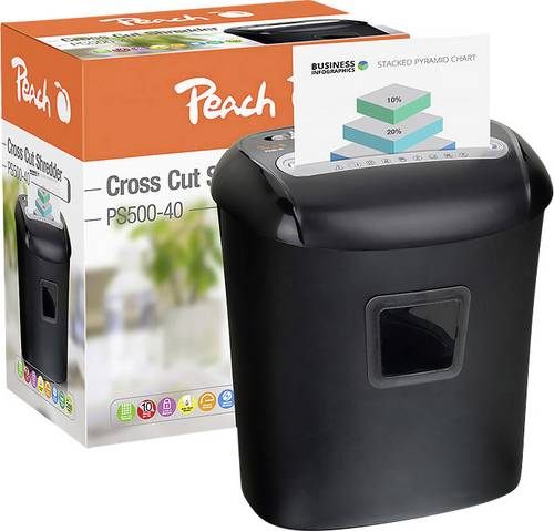 Peach PS500-40 Aktenvernichter 10 Blatt Partikelschnitt 5 x 16 mm P-4 21 l Vernichtet auch Heftklammern