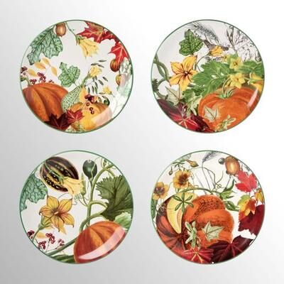 Certified International Harvest Fields Dessert Plates Multi Earth Set of Four, Set of Four, Multi Earth