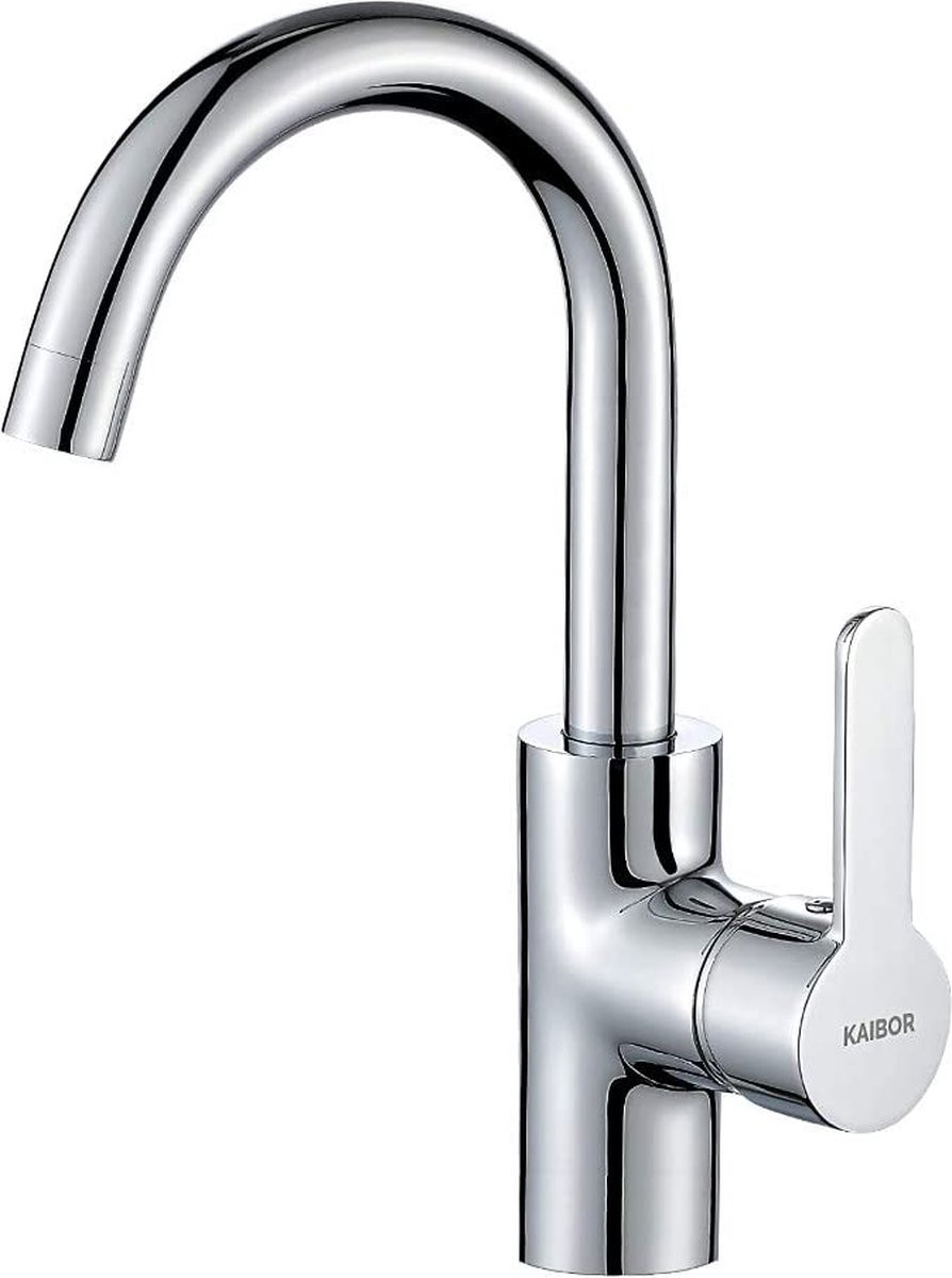 Moderne eenhendige mengkraan met draaibare uitloop voor keuken en badkamer in chroom en messing