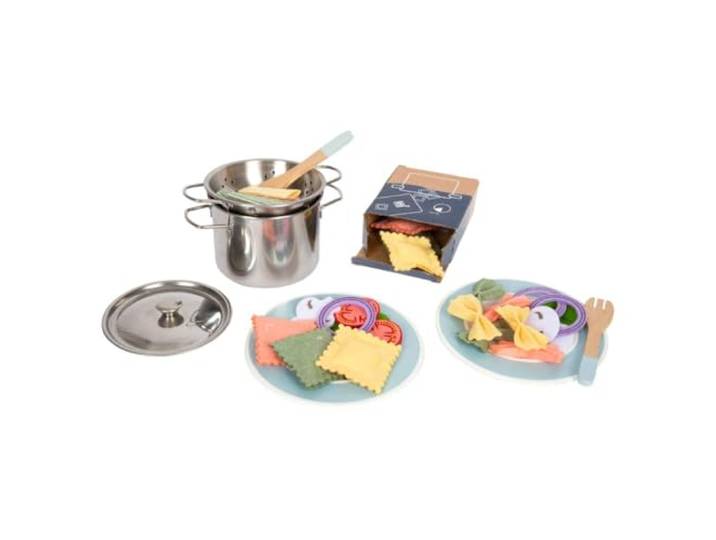 small foot Pasta-Koch-Set fresh für die Kinderküche, inkl. Kochtopf, Sieb, Geschirr und Nudeln, ab 3 Jahren, 12292