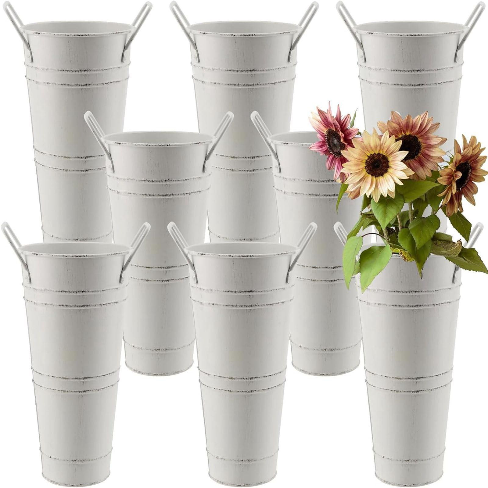 Omgoods Set van 8 Gegalvaniseerde Metalen Bloempotten 23cm