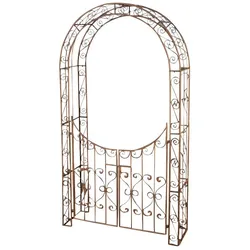 Décoshop26 - Gartenspalierbogen mit Tor Rankhilfe für Kletterpflanzen gealtertes braunes Metall 10_0003944