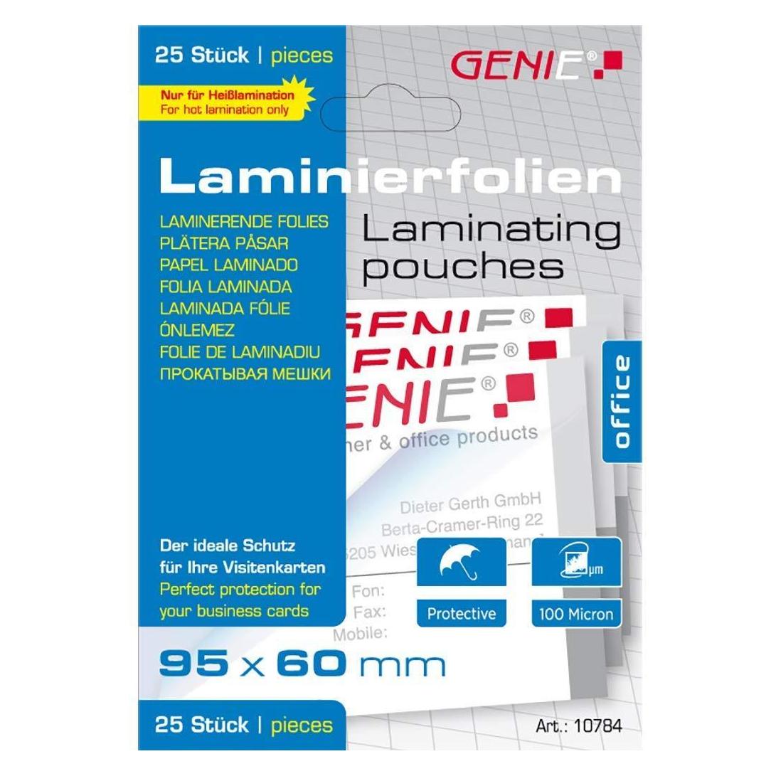 Genie Laminiertaschen 25 im Visitenkartenformat - Folien (95 x 60 mm, 25 Stk., 100 µm) (10784)