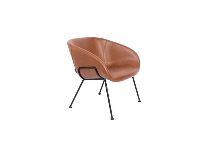 Fauteuil en cuir marron, lounge, assise baquet rembourrée, coutur