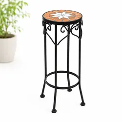 DanDiBo Blumenständer Mosaik Rund 12011 S Pflanzenständer für Draußen 46 cm Blumenhocker Outdoor Beistelltisch Pflanzenhocker