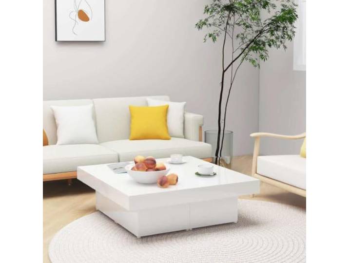 HEFZGDB Couchtisch Hochglanz Weiß 90x90x28 cm Holzwerkstoff mit Stabiler Tischplatte aus 4 Teilen, pflegeleicht und langlebig für Wohnzimmer und Büro, moderner Beistelltisch.