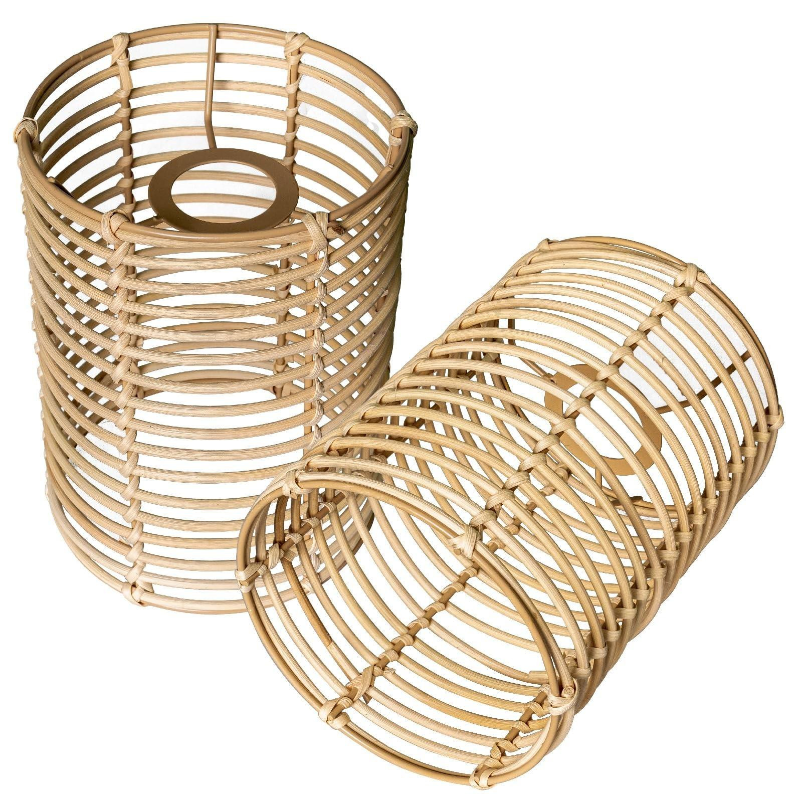 Set van 2 cilindrische lampenkappen in boho-stijl - Beige