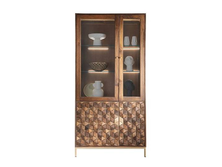Main Möbel Vitrine Vitrine 99x198cm Assuan Mango & Metall goldfarbig WZ-0462