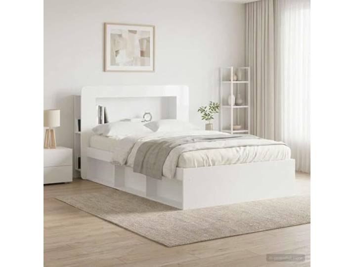 RJPLMFV Bettkopfteil, weiß, glänzend, Holz Aufbewahrungsregale, modernes Design, Wandbefestigung inklusive, einfache Reinigung