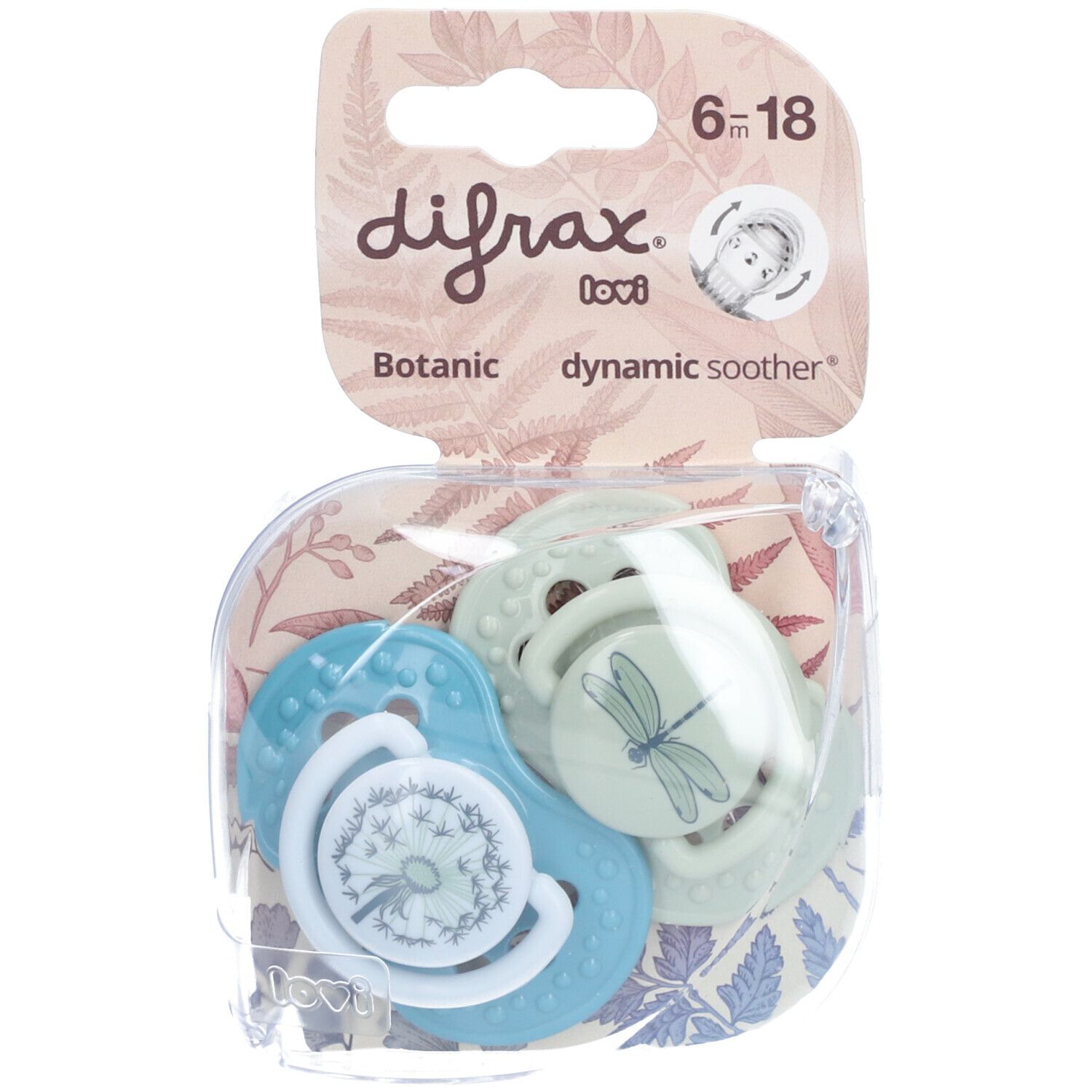 Difrax Fopspeen Dynamic Botanic 6-18m 2 St Schnuller