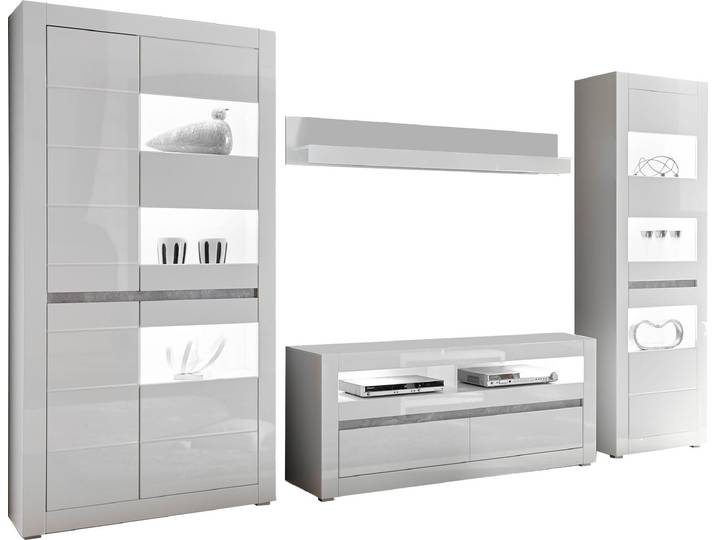 Wohnwand HOME AFFAIRE Carat , weiss (weiß, weiß hochglanz), B:336cm, Kastenmöbel-Sets, Wohnwand, wird jeweils mit zwei Leisten angeliefert, 1 x grau, 1 x weiss