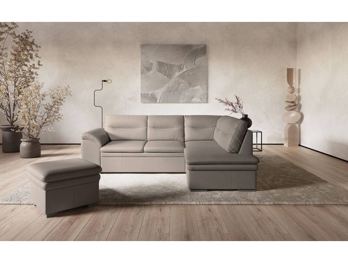 Ecksofa COTTA Leandra L-Form , grau, B:250cm H:88cm T:90cm, NaturLEDER: Bitte beachten Sie, dass Lederbezüge mehr Nähte aufweisen als Stoffbezüge.;Kunstleder Softlux;NaturLEDER (echtes Rindsleder) in Sitz und Rücken.;Luxus-Microfaser (100% Polyester), Sofas, Ecksofa, wahlweise mit Schlaffunktion & Bettkasten