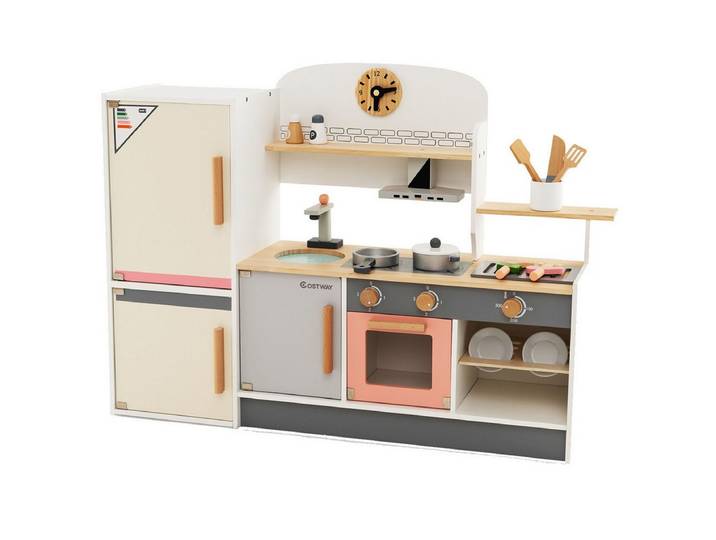COSTWAY Spielküche Kinderküche, aus Holz, mit Zubehör & Grill