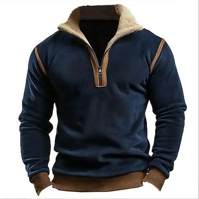 Herren Sweatshirt Fleece-Sweatshirt Viertelreißverschluss Sweatshirt Marineblau Stehkragen Revers Farbblock Patchwork Sport Outdoor Täglich Streetwear Vintage Lässig Frühling Herbst Bekleidung