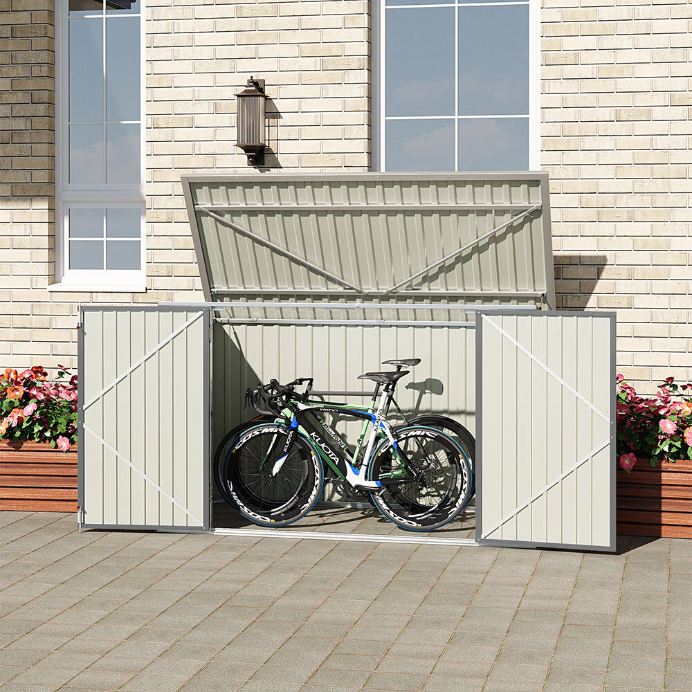 Dakota Fields Aslee 7 Ft. W x 3 Ft. D Pent Metal Bike Shed (Fits 3 Bikes) Grey 213.36cm W X 105cm D X 130cm H